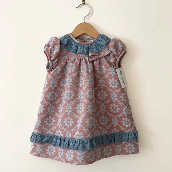 COCOTE 🇪🇸 NWT Spanish Style Structured Jacquard Heirloom Dress & Matching Bonnet
